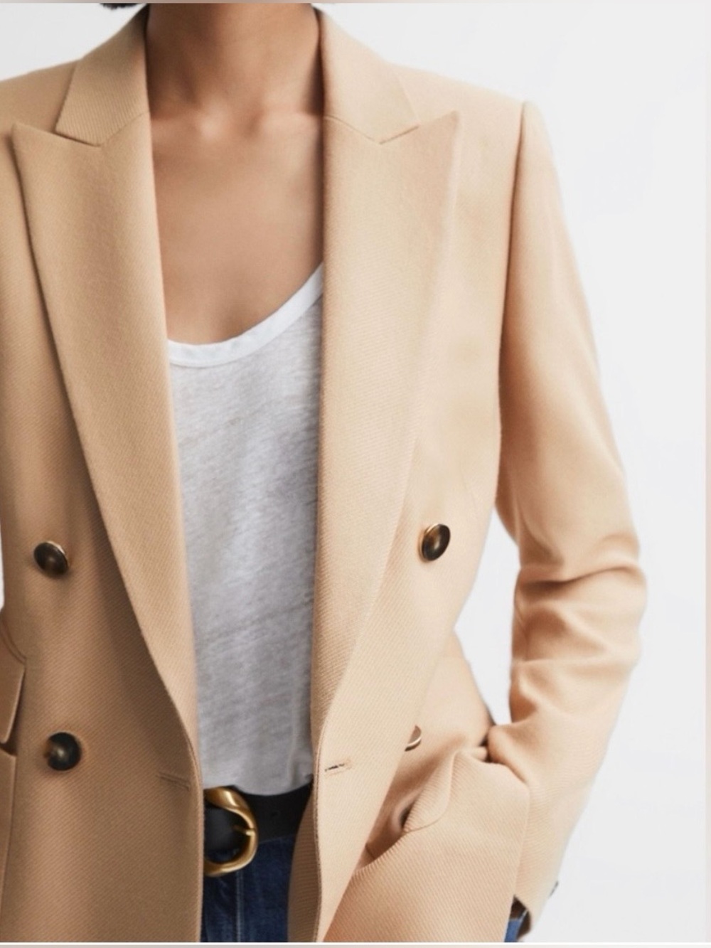 Reiss Larsson Double Breasted Twill Blazer in Light Camel US 10 - Picture 3 of 12